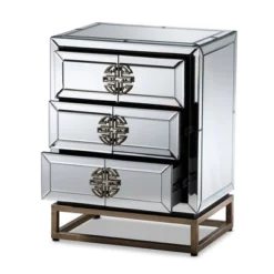Laken 3 Drawers Mirrored Nightstand - Baxton Studio