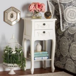 Eliya Wood 2 Drawer Nightstand White - Baxton Studio