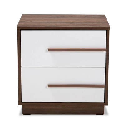 Mette Walnut Finished Wood Nightstand White - Baxton Studio 6 Mette Walnut Finished Wood Nightstand White - Baxton Studio - Image 6