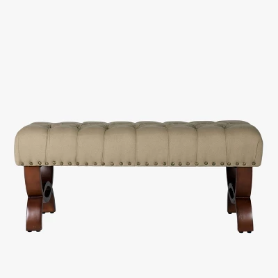 Carolina Tufted Bench With Nailhead Trim Cream - HomePop 3 Carolina Tufted Bench With Nailhead Trim Cream - HomePop - Image 3