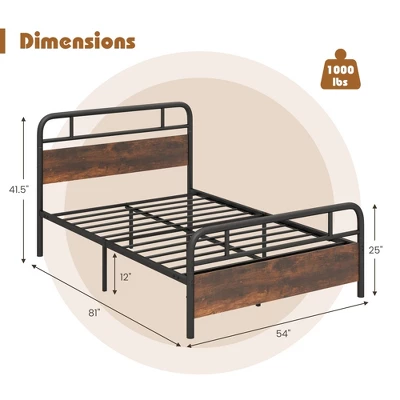 Costway Metal Platform Bed Frame Industrial Headboard Mattress Foundation 2 Costway Metal Platform Bed Frame Industrial Headboard Mattress Foundation - Image 2