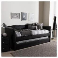 Twin Camino Modern And Contemporary Faux Leather Upholstered Daybed With Guest Trundle Bed - Baxton Studio -DreamNest Store GUEST eae772a6 ece0 47e0 ba27 42d46d1808ea