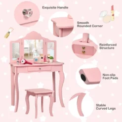 Costway Kids Vanity Table & Stool Princess Dressing Make Up Play Set For Girls Pink -DreamNest Store GUEST eb32362e 6382 4bfa 9882 50c596e35e37