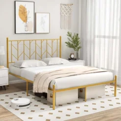 Costway Full/Queen/Twin Size Metal Platform Bed Frame Vintage Headboard Mattress Foundation Gold -DreamNest Store GUEST ebd27955 0bd9 4df6 9947 2417333328f0