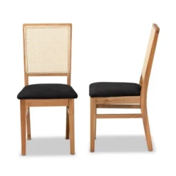 Set Of 2 Idris Fabric Upholstered Rattan Dining Chairs Black/Oak Brown - Baxton Studio -DreamNest Store GUEST ebfea686 372f 4d9d b535 c9d3268b68cb
