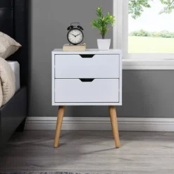 Sweetgo Modern Wooden Bedroom Nightstand End Side Table With 4 Anti-Slip Rubber Padded Legs, And 2 Groove-Handled Storage Drawers -DreamNest Store GUEST ec3b02d2 478d 475a 8475 b1b88b67ba69