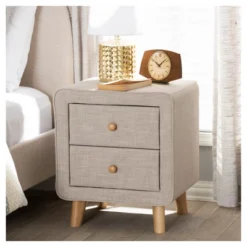 Jonesy Mid - Century Linen Upholstered 2 - Drawer Nightstand - Buff Beige - Baxton Studio 9 Jonesy Mid - Century Linen Upholstered 2 - Drawer Nightstand - Buff Beige - Baxton Studio -DreamNest Store GUEST ec47cf5c 2707 47b5 980a 013986eff062