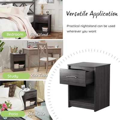 Costway Nightstand With Drawer Storage Shelf Wooden End Side Table Bedroom Brown / Black / Natural 5 Costway Nightstand With Drawer Storage Shelf Wooden End Side Table Bedroom Brown / Black / Natural - Image 5