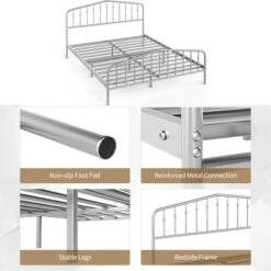 Costway Queen Size Metal Bed Frame Platform Headboard & Footboard W/Storage Sliver -DreamNest Store GUEST ed510918 30db 4a61 a932 b719f2ccc442