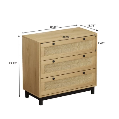 30.31" 3-Drawer Rope Braid Dresser, Oak - ModernLuxe 2 30.31" 3-Drawer Rope Braid Dresser, Oak - ModernLuxe - Image 2