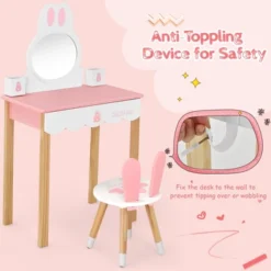 Costway Kids Vanity Set Rabbit Makeup Dressing Table Chair Set W/ Mirror Drawer WhitePink -DreamNest Store GUEST ee66d32e b4d6 4f36 ad6f 6c0fd67bf5a8