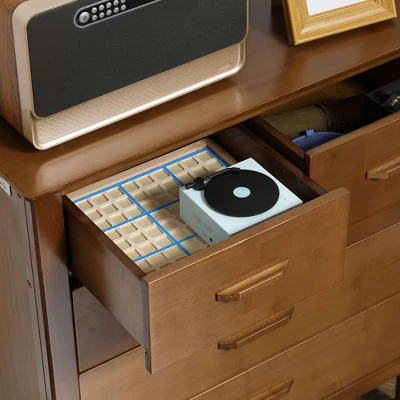 HOMCOM Tall Dresser For Bedroom, 5 Drawer Dresser, Chest Of Drawers With Bamboo Frame, Brown 4 HOMCOM Tall Dresser For Bedroom, 5 Drawer Dresser, Chest Of Drawers With Bamboo Frame, Brown - Image 4