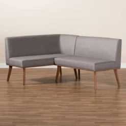 2pc Odessa Mid-Century Modern Fabric Upholstered Wood Dining Corner Sofa Bench Set Walnut/Brown/Gray - Baxton Studio -DreamNest Store GUEST ef9c5bab 5ce0 421f 8e26 1dee37c3255f