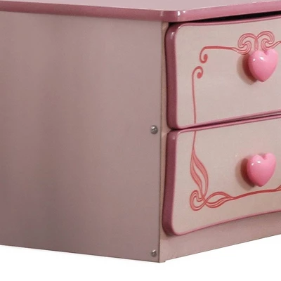 2 Drawer Wooden Nightstand With Heart Knob Pulls Pink - Benzara 3 2 Drawer Wooden Nightstand With Heart Knob Pulls Pink - Benzara - Image 3