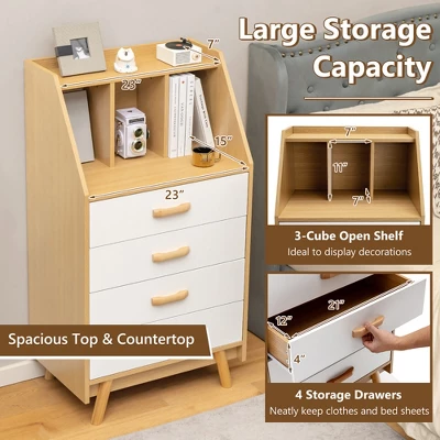 Costway 3-Cube Chest Of Drawers Storage Organizer 4-Drawer Dresser With Countertop 5 Costway 3-Cube Chest Of Drawers Storage Organizer 4-Drawer Dresser With Countertop - Image 5