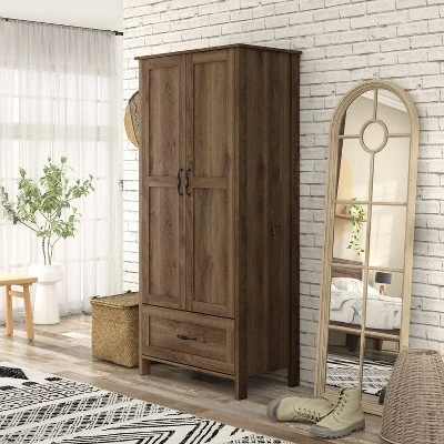Nurembo 1 Drawer Wardrobe Closet Distressed Walnut - HOMES: Inside + Out 1 Nurembo 1 Drawer Wardrobe Closet Distressed Walnut - HOMES: Inside + Out