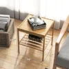 2 PCS 2-Tier Bedside End Table Bamboo Nightstand For Living Room Bedroom