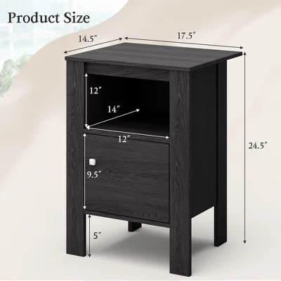 Costway Nightstand Compact Side End Sofa Table With Open Shelf & Cabinet Dark Grey Oak/Walnut 2 Costway Nightstand Compact Side End Sofa Table With Open Shelf & Cabinet Dark Grey Oak/Walnut - Image 2