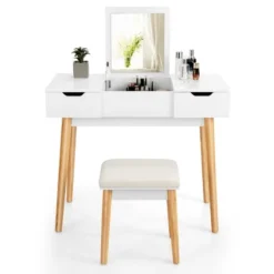 Costway Vanity Table Set W/ Flip Top Mirror Drawers 9 Dividers Makeup Writing Desk -DreamNest Store GUEST f0bc378a 1f42 4f3b 9898 f349e177a739