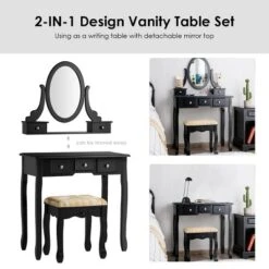 Tangkula Vanity Table Set W/ 360° Rotating Oval Mirror & Drawers Black/White 15 Tangkula Vanity Table Set W/ 360° Rotating Oval Mirror & Drawers Black/White -DreamNest Store GUEST f0ec5c5c 4568 4d0d a16a f33c8713071e