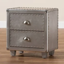 2 Drawer Davet Metal Nightstand Silver - Baxton Studio -DreamNest Store GUEST f17aa328 7a6a 4de1 a9de 4caf95bef6c9