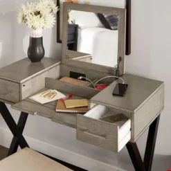 Brunswick Vanity Set With Flip Mirror And Power Strip Gray/Black - Inspire Q -DreamNest Store GUEST f18d414f 57b5 4b7c 905b 1192dc2d6e32