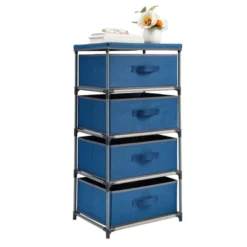[Juvale] 4-Tier Drawer Dresser For Bedroom, Clothes Organizer, Fabric Storage Tower For Clothing, Linens, Closet, Easy Assembly (Navy Blue, -DreamNest Store GUEST f1c09899 d5e6 47d5 bd19 0093f3afdafa