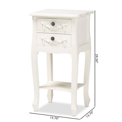 Eliya Wood 2 Drawer Nightstand White - Baxton Studio 9 Eliya Wood 2 Drawer Nightstand White - Baxton Studio - Image 9