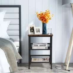 Costway 3-Tier Industrial End Side Table Nightstand W/2 Adjustable Shelves Rustic Brown -DreamNest Store GUEST f1fe7d89 cf85 409d a4ef 58ba1ba9af7b