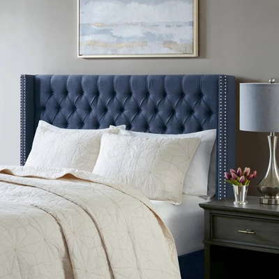 Queen Janice Upholstered Headboard Navy - Madison Park 1 Queen Janice Upholstered Headboard Navy - Madison Park