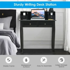 Costway Writing Desk Mission White Home Office Computer Desk 4 Drawer WhiteBlackPink -DreamNest Store GUEST f25c0f24 0dad 4293 888b c42cff11a90a