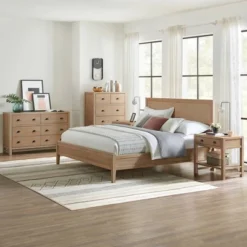 5pc Arden Wood Bedroom Set With Two 2 Drawer Nightstands With Open Shelf Light Driftwood - Alaterre Furniture