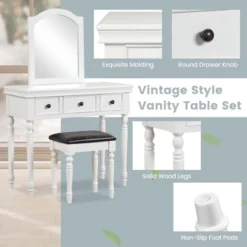Costway Vanity Table Set Makeup Desk Cushioned Stool 3 Drawer Large Mirror White/Walnut -DreamNest Store GUEST f28cea69 339f 4ed5 a07a 2edef11eb614