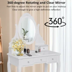 Costway Bedroom Wooden Mirrored Makeup Vanity Set Stool Table Set White 5 Drawers -DreamNest Store GUEST f2ca4afd 6a55 47b9 a23e e4ff514301eb