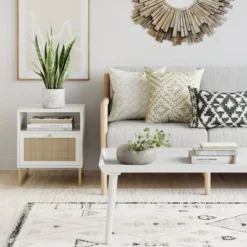 22" Mina Rattan And Wood Nightstand Side Table - Nathan James