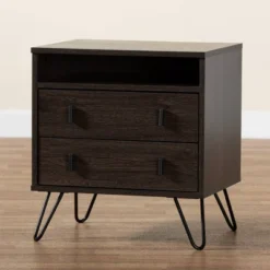 Glover Wood And Metal 2 Drawer Nightstand Brown/Gold - Baxton Studio -DreamNest Store GUEST f42b53a2 6824 455c bfec d292ebd87b33