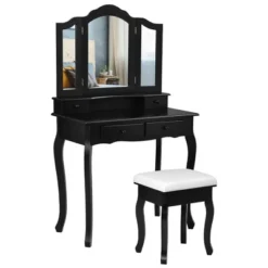 Costway Vanity Makeup Dressing Table Set W/Stool 4 Drawer&Mirror Jewelry Wood Desk Black 17 Costway Vanity Makeup Dressing Table Set W/Stool 4 Drawer&Mirror Jewelry Wood Desk Black -DreamNest Store GUEST f465c08c 186f 40f7 b96d 94f3bcd5e3c6