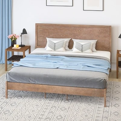 Merrick Lane Solid Wood Platform Bed With Wooden Slats And Headboard, No Box Spring Needed 3 Merrick Lane Solid Wood Platform Bed With Wooden Slats And Headboard, No Box Spring Needed - Image 3