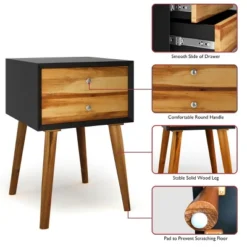 Costway 2PCS Wooden Nightstand Mid-Century End Side Table W/2 Storage Drawers -DreamNest Store GUEST f51846a2 6804 4694 919d 966b82e98c88