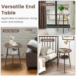 Costway 2PCS 2-Tier Bedside End Table Round Nightstand For Bedroom Living Room Brown/Walnut -DreamNest Store GUEST f557b82a 1ccf 47b9 98a2 b95ccfaa8155