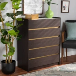 Walker Wood 5 Drawer Chest With Faux Marble Top Dark Brown/Marble/Gold - Baxton Studio -DreamNest Store GUEST f5bf88da e6ad 43b3 b60f 275f481fe8b1