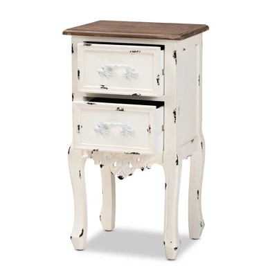 Levron Two-Tone And Antique Wood 2 Drawer Nightstand Walnut Brown/Antique White - Baxton Studio 2 Levron Two-Tone And Antique Wood 2 Drawer Nightstand Walnut Brown/Antique White - Baxton Studio - Image 2