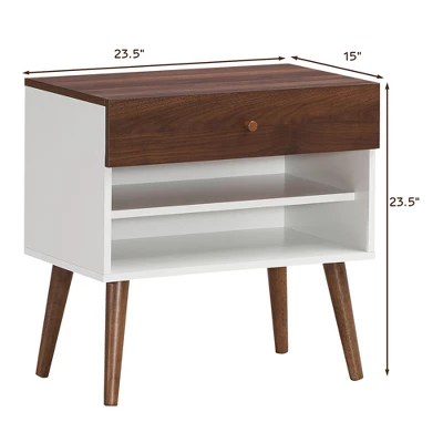 Costway 2PCS Nightstand End Side Table Drawer Storage Shelf Mid-Century Rubber Wood Leg 1 Costway 2PCS Nightstand End Side Table Drawer Storage Shelf Mid-Century Rubber Wood Leg