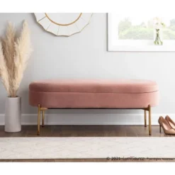 48" Chloe Storage Bench Velvet/Metal Gold/Blush Pink - LumiSource -DreamNest Store GUEST f67c390a e2f3 4ac4 b392 9b3330db0f77