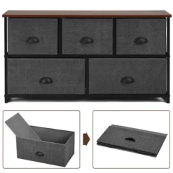 Costway 5 Drawers Dresser Storage Unit Side Table Display Organizer Dorm Room Wood Black -DreamNest Store GUEST f7016069 6616 4984 be09 d531b25076a2