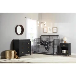 Little Seeds Monarch Hill Hawken Nightstand With Gold Feather Drawer Pull, Black -DreamNest Store GUEST f716a5ec 9422 44a5 ab58 e750dadfb94b