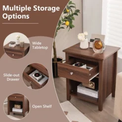 Costway 2 PCS Nightstand Side Table With Drawer Open Shelf For Living Room Bedroom Walnut/Brown 16 Costway 2 PCS Nightstand Side Table With Drawer Open Shelf For Living Room Bedroom Walnut/Brown -DreamNest Store GUEST f72110c7 3e39 4dae ad56 33e4a501386e