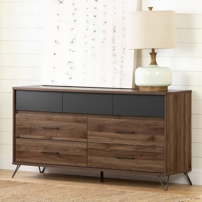 Olwyn 7 Drawer Double Dresser Natural Walnut/Charcoal - South Shore 1 Olwyn 7 Drawer Double Dresser Natural Walnut/Charcoal - South Shore