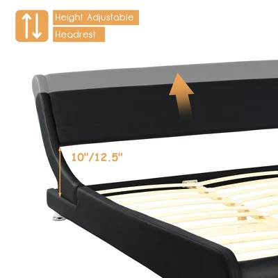 Costway Full Faux Leather Upholstered Platform Bed Adjustable Headboard Black 5 Costway Full Faux Leather Upholstered Platform Bed Adjustable Headboard Black - Image 5