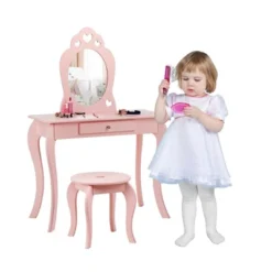 Costway Kids Vanity Set Princess Makeup Dressing Play Table Set W/Mirror -DreamNest Store GUEST f765122f 8e07 411a 8225 26b6aa0aa2a5
